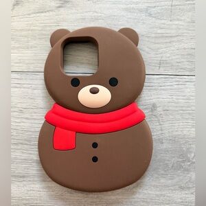 Cute Bear iPhone 14 Pro Max Case with Red Scarf